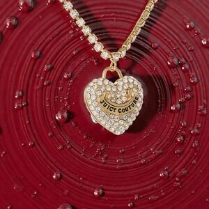 Juicy Couture Gold Tone Pave Womens Crystal Alloy Heart 16 Inch Pendant Necklace